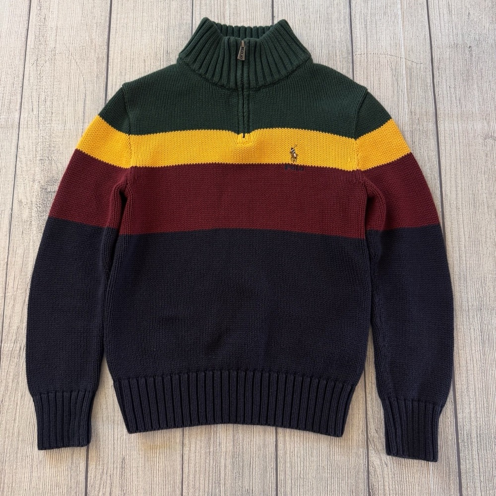 Polo Ralph Lauren Boys Quarter Zip Vintage Pullover Sweater Small 8‎ Colorblock
